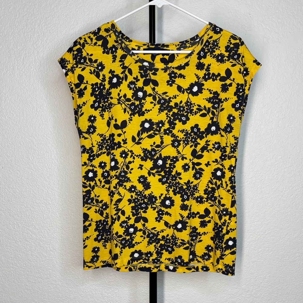 Tommy Hilfiger Yellow and Black Floral Cap Sleeve Top